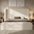 ADORNEVE Cloud Bed Frame Queen with 49.2” Tall Wingback Headboard, Beige