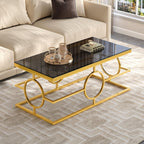 Glass Nesting Coffee Table Set with Metal Frame & Glam Design, Gold & Black | Modern Round Cocktail Center Table with Tempered Glass, Luxury for Living Room & Home Decor