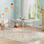 Kids Folding Table and Chairs Set – Upholstered PU Leather, Lightweight Metal Frame, Soft Cushions, Perfect for Dining, Crafts, Playroom – 3 Piece, Beige, 1 Table + 2 Chairs