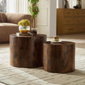 Nesting Coffee Table Set of 2, Modern Round Small Side Table Circle Accent End Table Drum Wood Center Table for Living Room Apartment Bedroom Office, No Assembly, Dark Walnut