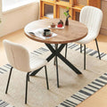 37 Inch Round Dining Table Set for 2, Modern Small Circle Kitchen Coffee Set for Apartment Living Room Office, Save Space(1 Wooden Table + 2 White Boucle Chairs)