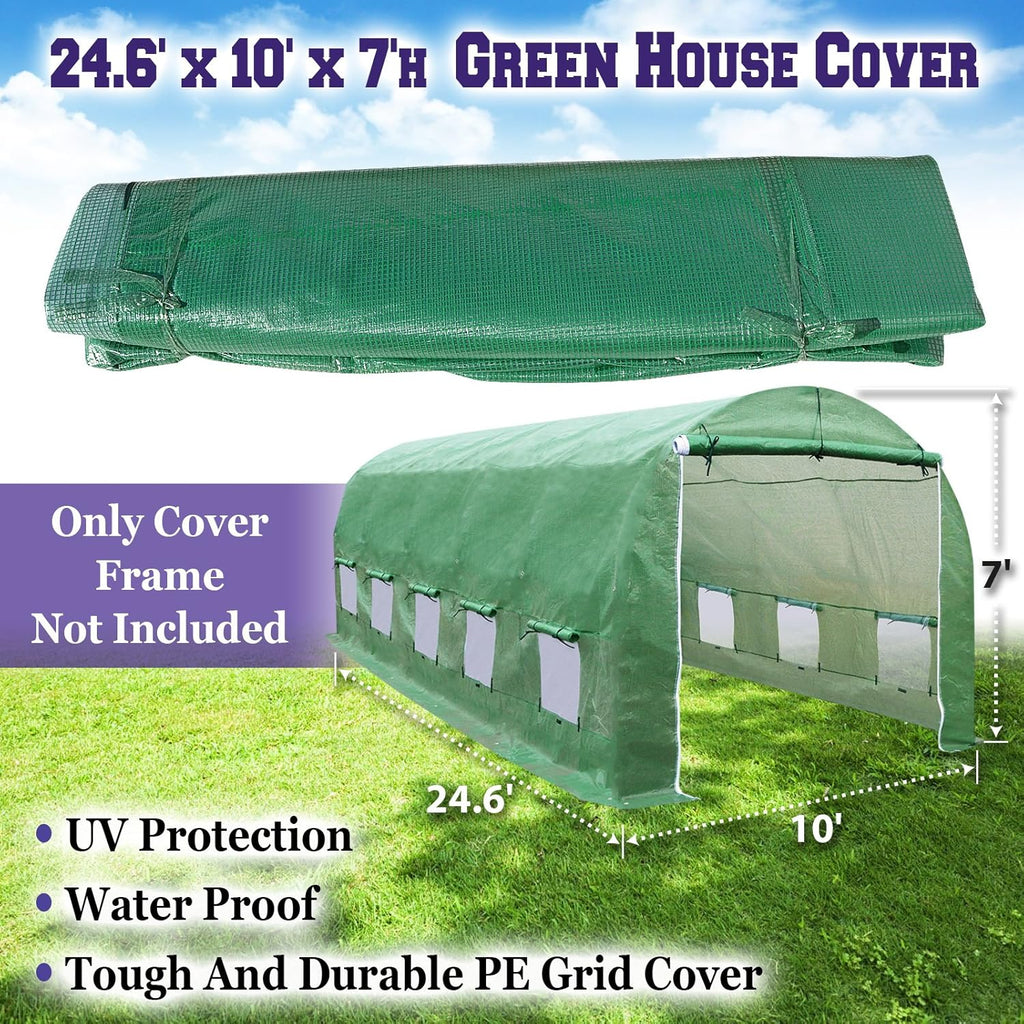 Strong Camel Greenhouse Replacement Covering for Outdoor Larger Hot Garden House , Support Arch Frame Climbing Plants/Flowers/Vegetables (24.6'X10' X 7', Cover)