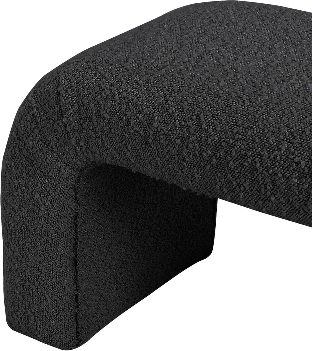 Meridian Furniture 169Black Niagara Collection Modern | Contemporary Boucle Fabric Upholstered Bench with Rich Black Boucle Fabric, Curved Contemporary Design, 28" W x 15.5" D x 17.5" H, Black