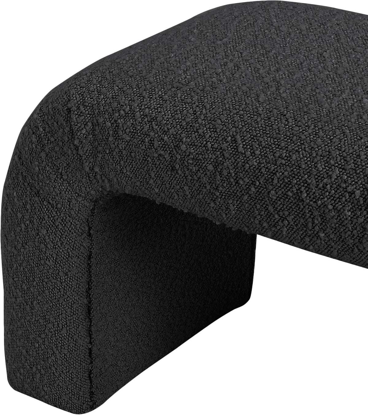 Meridian Furniture 169Black Niagara Collection Modern | Contemporary Boucle Fabric Upholstered Bench with Rich Black Boucle Fabric, Curved Contemporary Design, 28" W x 15.5" D x 17.5" H, Black