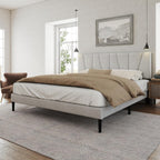 HAOARA King Size Bed Frame with Fabric Upholstered Headboard, Platform Bed with Wooden Slats Support, Fully Mattress Foundation, Box Spring Optional, Easy Assembly, Light Grey