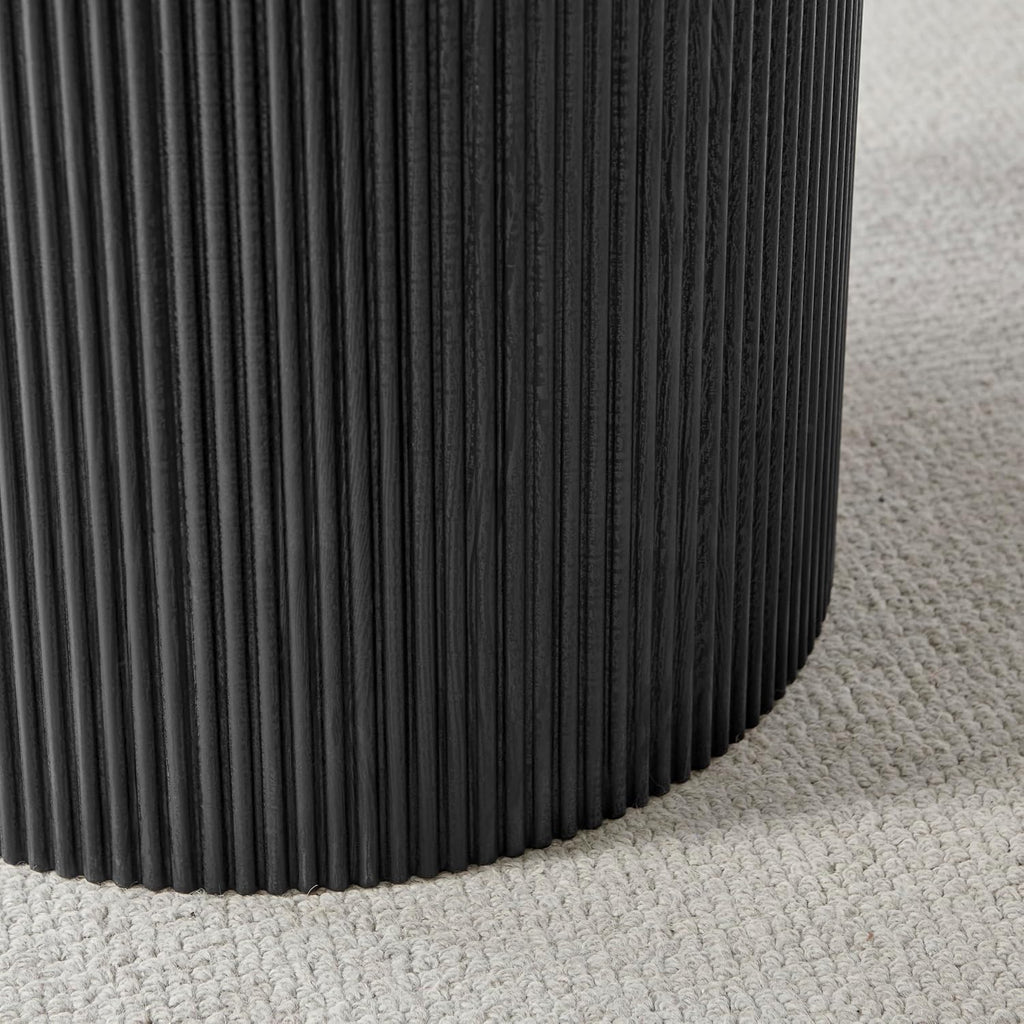 Furniturebox UK Dining Table - 'Penrose' Black 120cm 4-6 Seat Round Wooden Pedestal Dining Table - Melamine Veneer - Slatted Wood Pillar Leg - Modern Scandi Japanese Style Dining Furniture (Black)