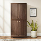 Crosley Furniture Naomi Modern Reeded Kitchen Pantry Storage Cabinet, Dining, Laundry Room, Bathroom, Walnut