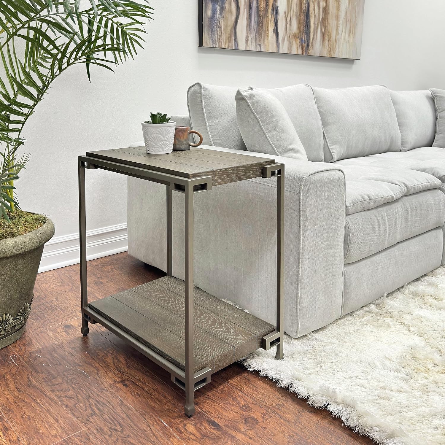 3-Piece Metal Frame Wood Coffee Table Set with Chairside Tables | Aged graphite finish with metal and wood construction