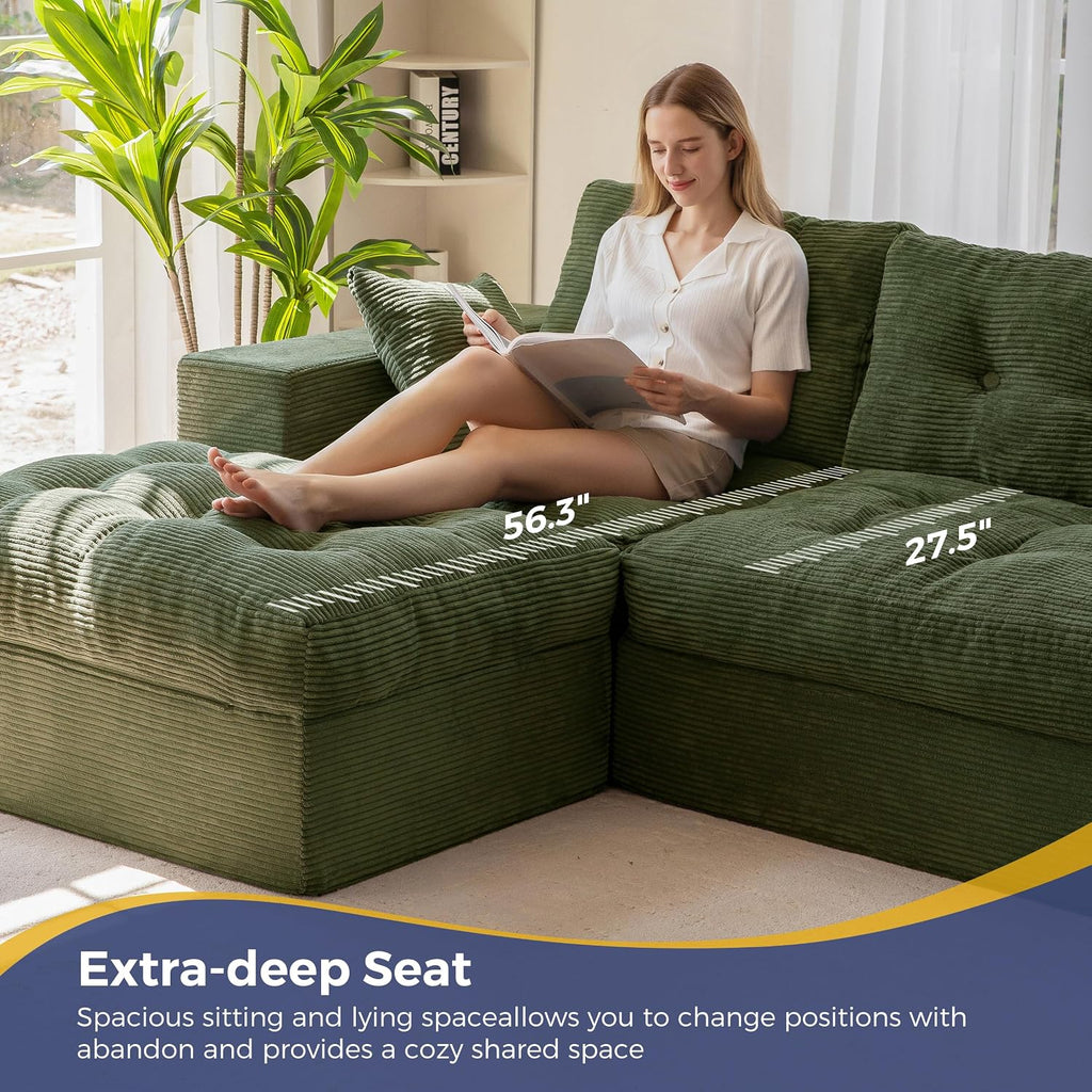 MAXYOYO Couch, 104-Inch L-Shaped Cloud Couch with Ottoman | Dark Green Upholstered Sofa Features Layered Cushions and Flexible Modules with No Assembly, Ideal for Modern Living Rooms.
