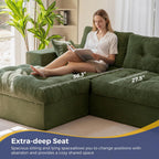 MAXYOYO Couch, 104-Inch L-Shaped Cloud Couch with Ottoman | Dark Green Upholstered Sofa Features Layered Cushions and Flexible Modules with No Assembly, Ideal for Modern Living Rooms.