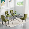 Rectangle Glass Dining Table Set for 4, 60'' Kitchen Table and Chairs Set, 5PCS Modern Dining Room Table Set with 4 Velvet Dining Chair for Home