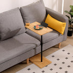 Bamboo Couch Tray Table Height Adjustable C-Shaped End Table with Slots 2 Tier Sofa Side Table for Living Room & Bedroom (Rectangle + Rectangle) (Natural + Metal + Modern)