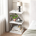 3-Tier End Table Small Side Table Tall Bedside Night Stand with Storage Sofa Side desks for Living Room Bedroom Office Bathroom Small Space White ET-03W