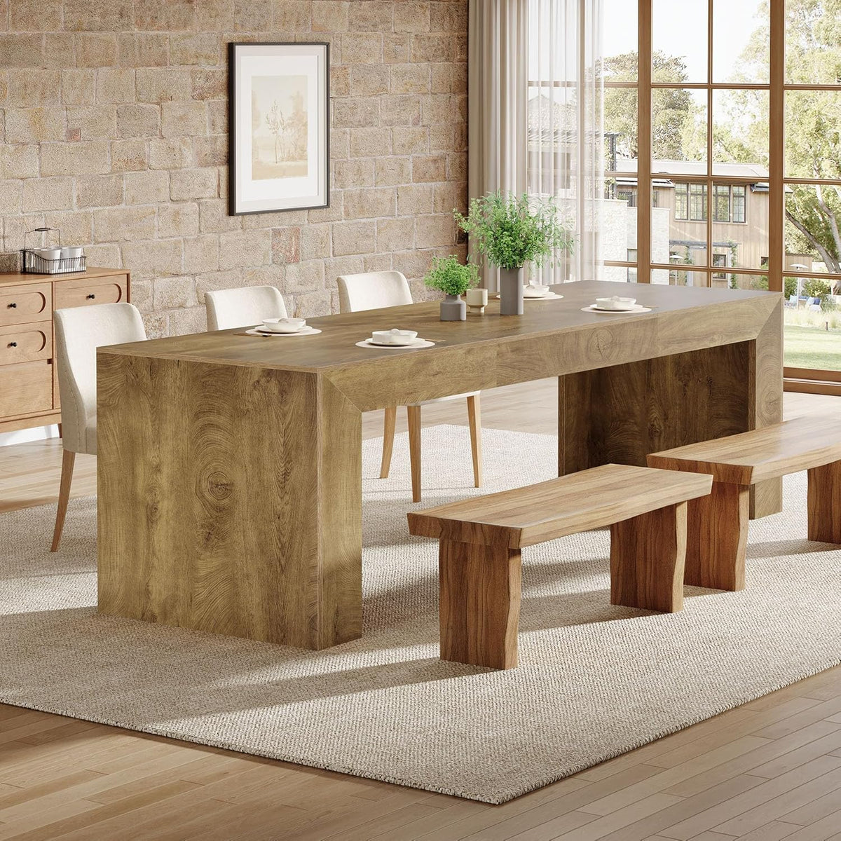 Tribesigns Extra Long Dining Table for 6-8 People, 78.7-Inch Rectangular Kitchen Table with Wooden Tabletop and Legs for Kitchen, Dining Room, Living Room, Heavy Duty, Brown