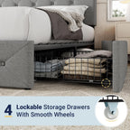 Allewie Full Size Storage Bed Frame with 4 Underbed Drawers, Light Grey