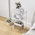 Tempered Glass Side Table, Acrylic End Table, 3-Tier Transparent Nightstand, Clear Coffee Table, for Small Spaces Living Room Bedroom Balcony Transparent LET519TR