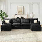 140" U-Shaped Modern Modular Sectional Sofa, Chenille Cloud Couch with Storage Ottoman, Deep Seat Couches with Side Pocket for Living Room, Bedroom and Apartment, Dark Grey