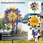 Double Blade Butterfly Wind Spinners, Outdoor Garden 360° Swivel Spinners 50 inch Garden Stakes Decor, Metal Flower Pinwheels for Yard and Lawn