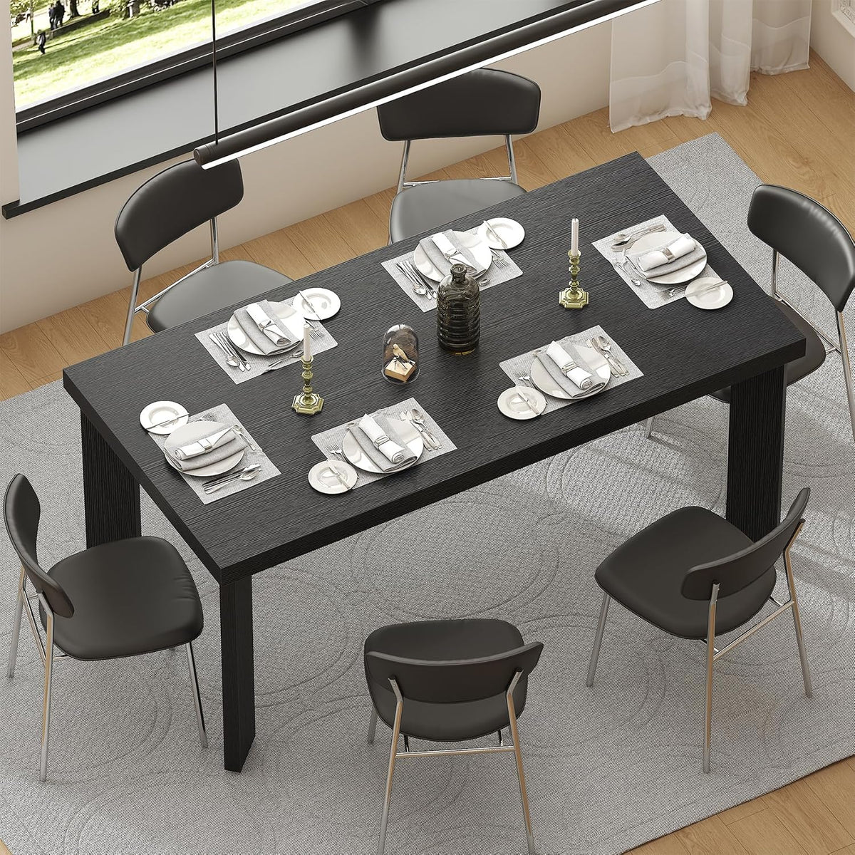 Bigbiglife 63 Inch Dining Table for 6, Indoor Outdoor Dining Table with Wood Legs, Kitchen Table with Large Tabletop, Rectangular Dinner Table for Dining Room, Living Room, Kitchen, Black