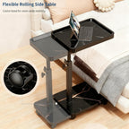 C Table End Table Adjustable Height, 360°Swivel TV Tray Table for Small Spaces, Side Tables with Wheels for Living Room and Bedroom, Bed (Black-15.7 x 11.8 inches)