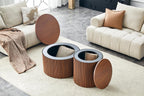 KEIKI Round Nesting Coffee Table Set of 2, Roman Wood Center Table & End Table Set with Built-in Storage, Modern Accent Tables for Small Space Living Room Bedroom, No Assembly, Brown