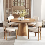 RGZ Mid Century Wooden Dining Chairs Set of 4, Modern Fabric Upholstered Beige Kitchen Chair with Curved Backrest, Farmhouse Dinner Chairs and Wood Frame Legs for Kitchen, Living Room, Home