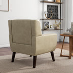 Accent Chair Set of 1, Mid-Century Modern PU Leather Chairs with Arms for Living Room, Comfy Upholstered Club Single Sofa Armchair for Bedroom Waiting Room with Solid Wood Frame, Leather Cream