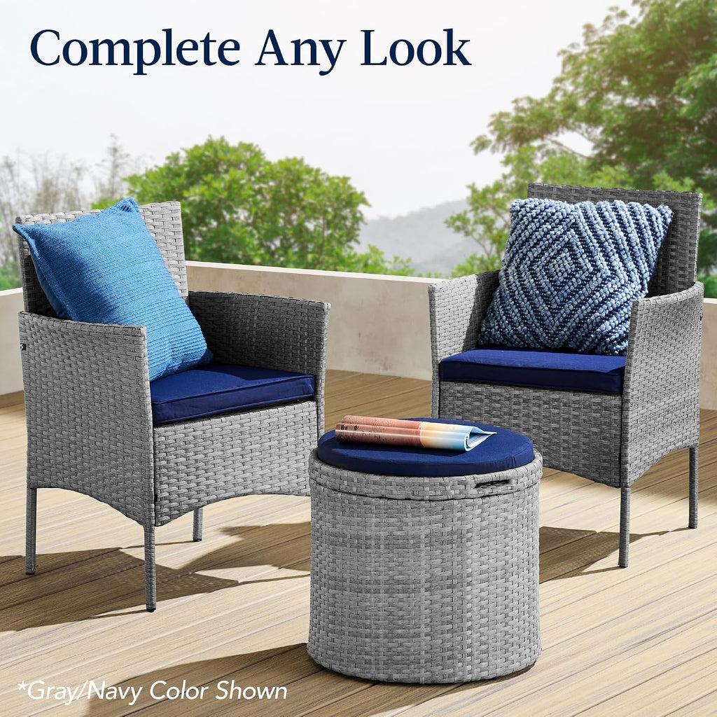 Best Choice Products Round Wicker Ottoman, Multipurpose Outdoor Furniture for Patio, Backyard, Additional Seating, Footrest, Side Table w/Storage, Removable Cushions – Brown/Beige