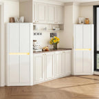 Anbuy 67'' Tall Pantry Cabinet with Led Light, Corner Pantry Cabinet with 4 High Gloss Doors and Adjustable Shelves, Space Saving Storage Cabinet for Food Hutch for Kitchen, Living Dining Room (White)