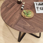 43.31'' Round Dining Table, Wood Kitchen Table with Metal X-Shaped Base, Kitchen Dining Room Circle Dinner Pedestal Table, Space Saving Industrial Circle Coffee Table for Home Living Room Furniture