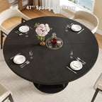 iPormis 47 Inch Round Dining Table for 4-6 People, Wooden Dining Room Table with Pedestal Base, Modern Kitchen Table for Small Spaces, Black, Table Only