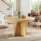 iPormis 43.3in-59in Extendable Round Dining Table for 4-6, Modern Wooden Kitchen Table for Dining Room, Adjustable Size Oval Circle Dinner Tables Furniture for Kitchen Living Room, Natural