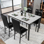 Hooseng Dining Table Set for 4, Faux Marble Small Kitchen Table with 4 PU Leather Chairs, Modern 5 Piece Dinner Table Set for Dining Room, Breakfast Nook, Samll Space, White & Black