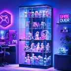 Lvifur Full Deep Glass Display Cabinet with RGB Lights and Lock, Black