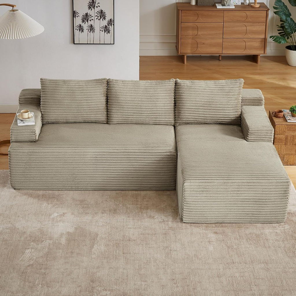 Cloud Sectional Couch, 97 Inch Modern Modular Sectional Sofa with Deep Seat, Corduroy Couches with L-Shape Right Chaise for Living Room Bedroom, No Assembly Required(Camel)