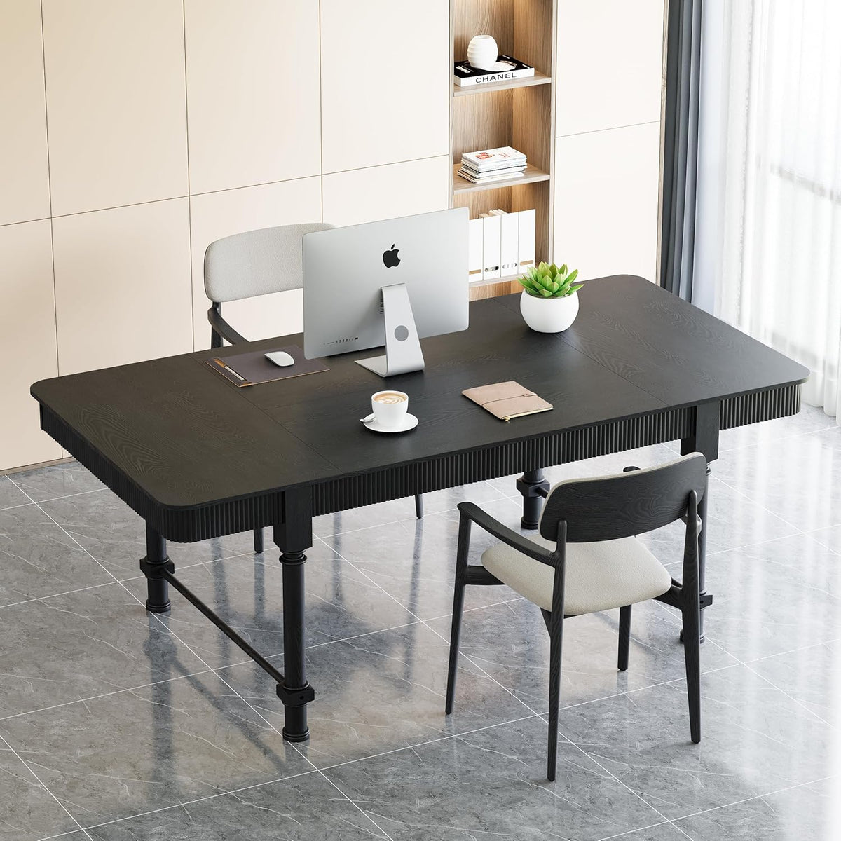 78 Inch Fluted Kitchen Dining Table for 6 8 10, Large Rectangular Kitchen Table with Drawers, Mid Century Modern Long Dinner Table Dining Room Tables with Solid Wood Legs for Home Living Room, Black