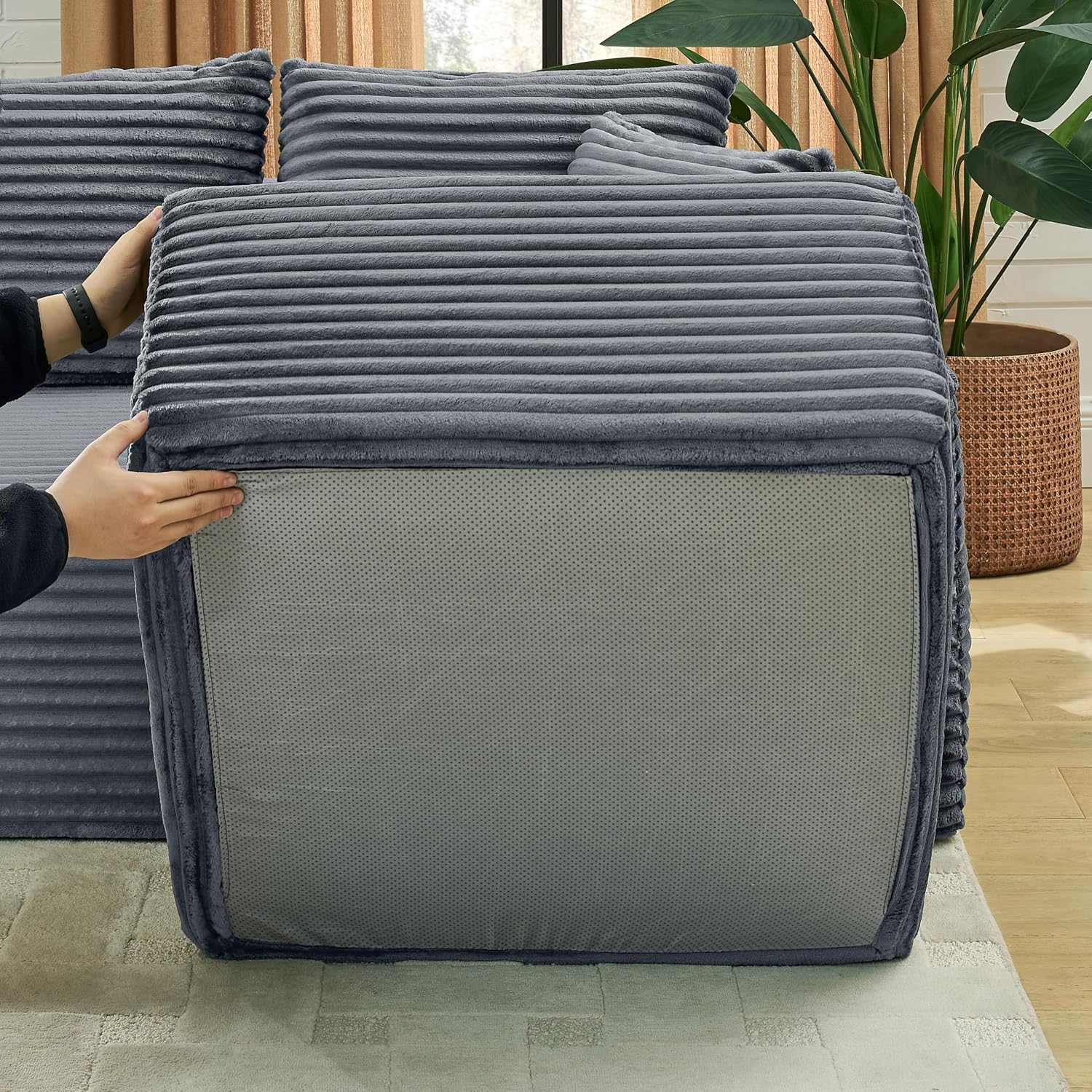 ERYE 127" U-Shaped Cloud Sectional Couch Oversized Modular Compressed Sectional Sofa with Ottoman Chaise Lounges & Console, Plush Corduroy Symmetrical Sofa, Grey