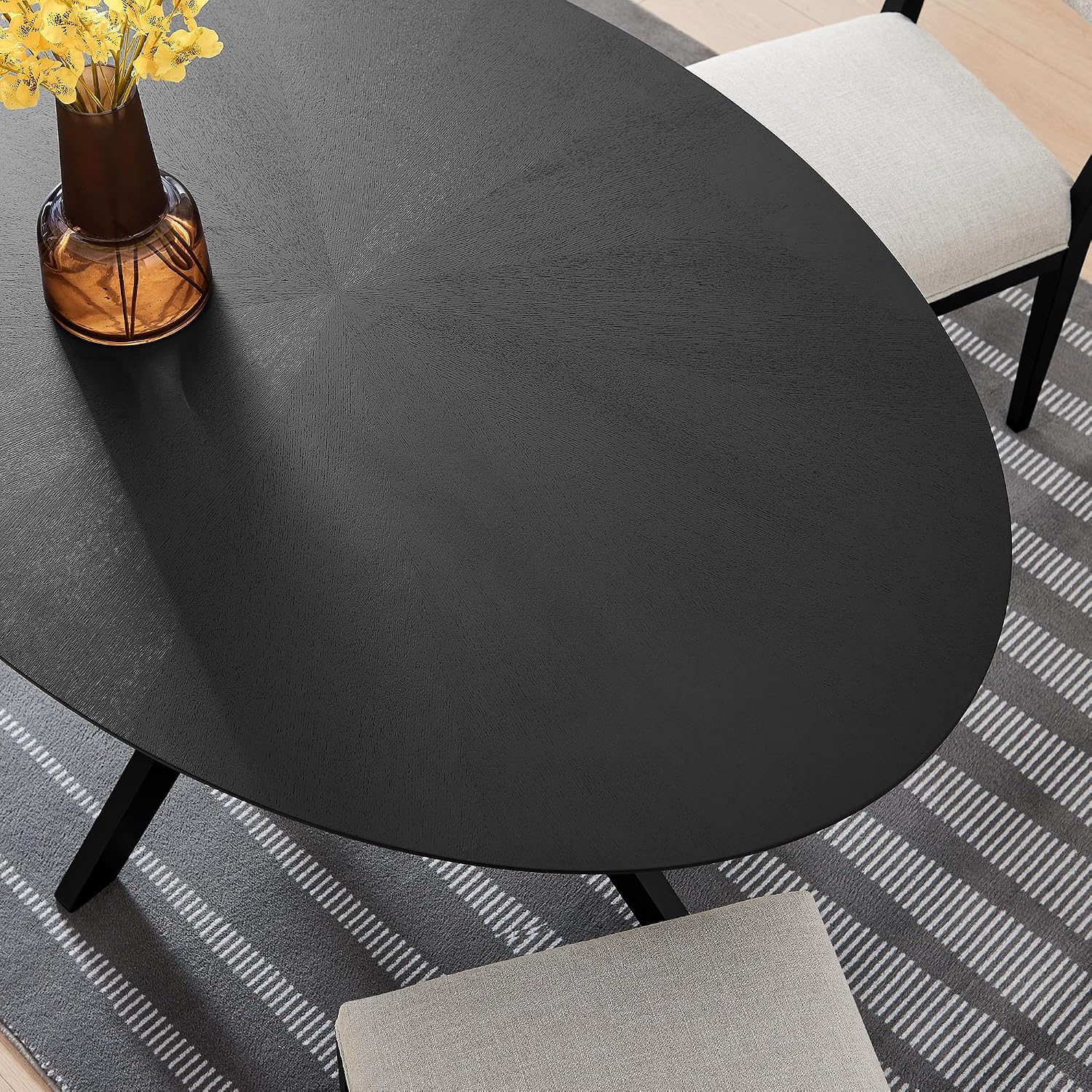 Modway Crossroads 63" Oval Wood Dining Table, Wood Veneer, Seats 6, Easy to Assemble in Black