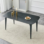 Modern Rectangular Dining Table,63”Sintered Stone Dining Table for 4-6, Black Stone Top with Carbon Steel Frame for Small Space,Kitchen Office,Apartment,Cafe