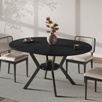 42"-58" Extendable Round Dining Table with Built-in Flip Leaf, Modern Oval Kitchen Table for 4-6, Space-Saving Small Room Furniture with Storage Shelf and X-Shaped Metal Base for Kitchen, Dining Room