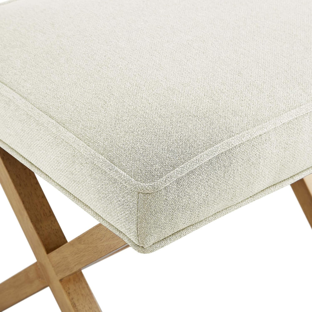 Amazon Basics Small Ottoman Foot Rest, Mid-Century Modern X Square Polyester Foot Stool, Linen, Ivory White, 18" D x 19.8" W x 18.3" H