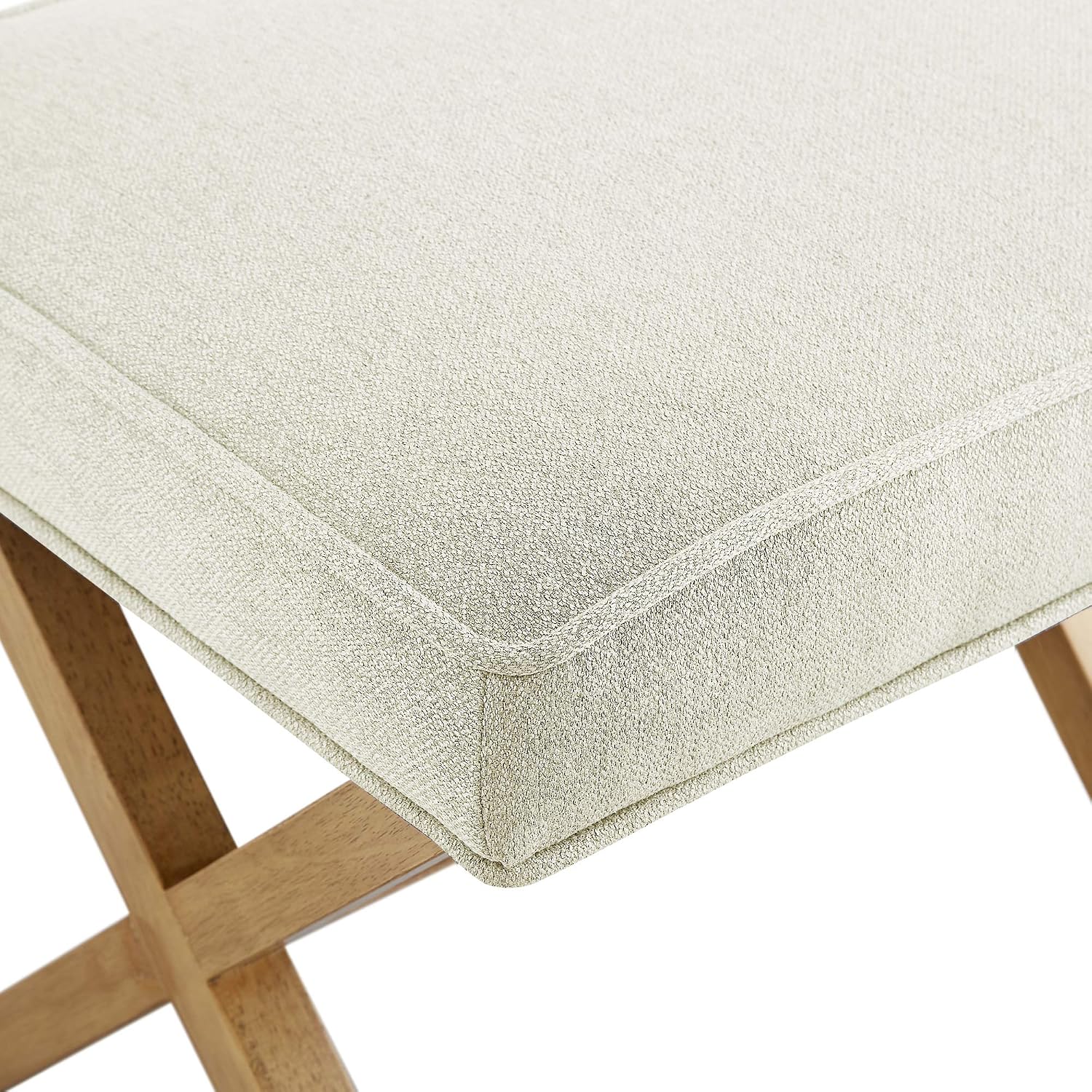Amazon Basics Small Ottoman Foot Rest, Mid-Century Modern X Square Polyester Foot Stool, Linen, Ivory White, 18" D x 19.8" W x 18.3" H