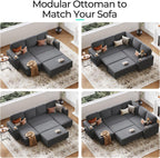 LINSY HOME Sectional Sleeper Sofa Storage Ottoman Bench, Convertible Coffee Table Plush Corduroy Couch Ottoman Footstool for Living Room, Bedroom Entryway and Family Room, Grey
