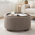 Zihanhome 30 Inch Round Storage Ottoman, Ottoman Coffee Table with Lift Off Lid, Boucle Modern Ottomans with Storage for Living Room, Bedroom, Apartments (Brown)