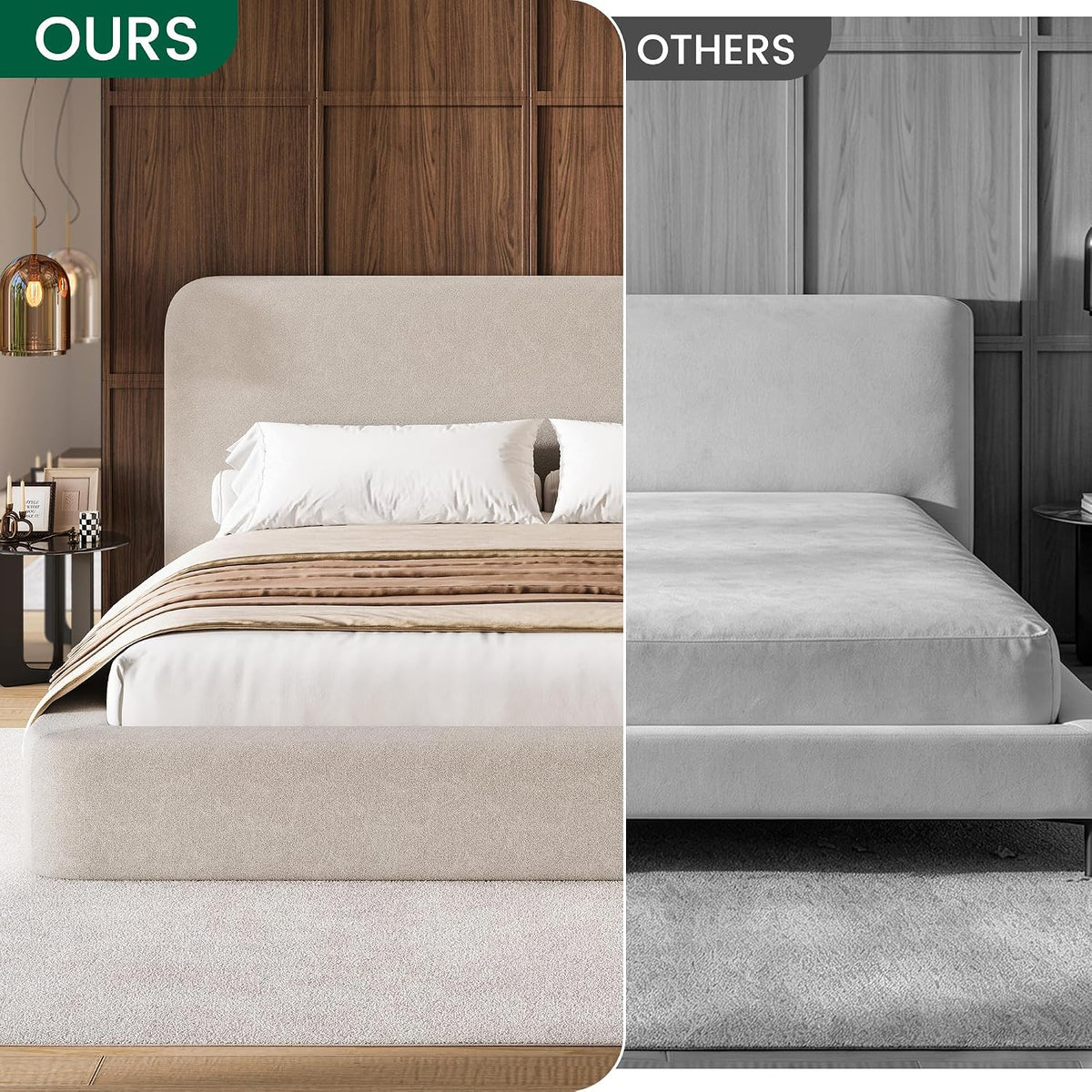LARMACE King Upholstered Platform Bed Frame with Padded Headboard