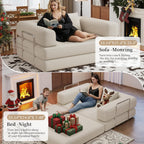 BSHOMGI 4 in 1 Convertible Sofas Couches, Modern Corduroy Futon Bed, Modular Sofa with Pull-Out Bed, LoveSeat for Living Room, Small Space Apartment (Beige, 53.15" Double Sofa)