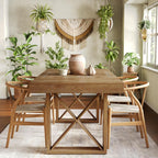 LITTLE TREE 63-Inch Dining Table for 4 People, Farmhouse Thick Appearance Design, Rustic Rectangle Kitchen Dinner Table for Dining Room, Living Room, Yellowish Brown