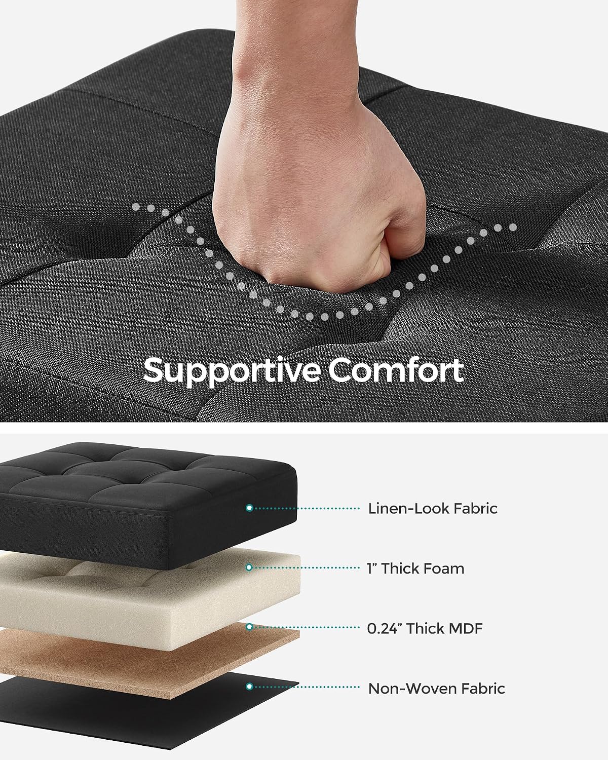 SONGMICS Storage Ottoman, Small Ottoman Foot Rest with Legs, 12.6 x 15.7 x 13.2 Inches Foot Stool, Load up to 660 lb, for Living Room, Bedroom, Dorm, Ink Black ULSF012B01