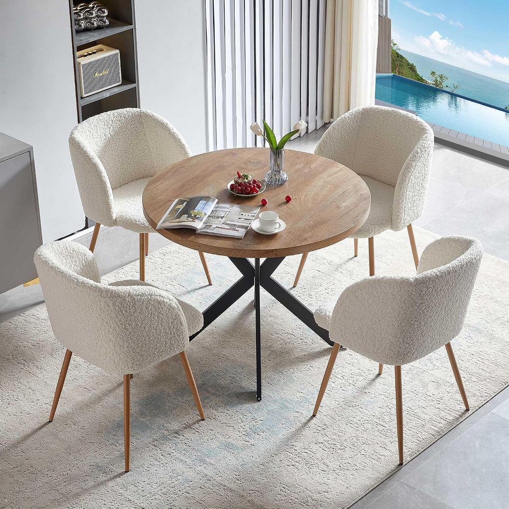 Homedot 5 Pieces Dining Table Set for 4, Modern Mid Century Round Kitchen Dinner Table with Barrel Dining Chairs Set, 37-Inch Circle Breakfast Nook Table Set with Cozy Arm Chairs for Dining Room