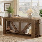 Solid Wood Sofa Table, 70.9 Inches Extra Long Console Table with 2 Tiers Storage Shelves, Rustic Entryway Table Behind Couch Table for Living Room, Hallway, Foyer, Brown